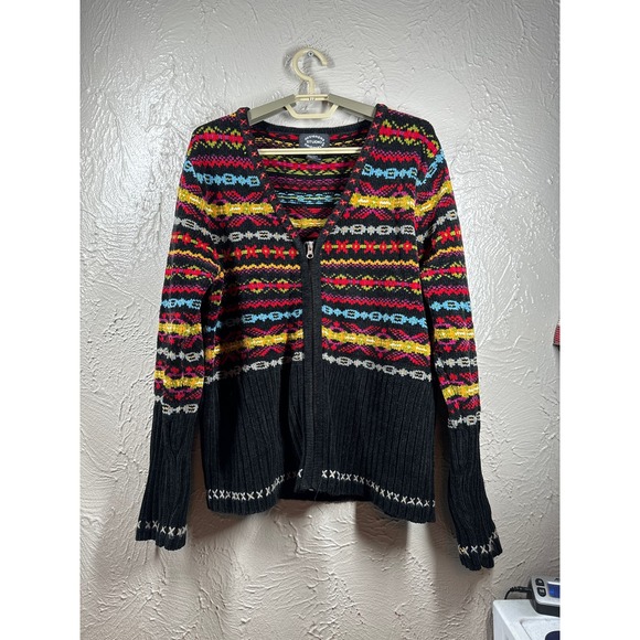 VTG Designers Studio Originals Chenille Zip V Neck Cardigan Multicolor Nordic M - Picture 1 of 4